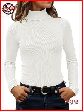Turtleneck Long Sleeve Slim Fit Ribbed Knit Sweater Top